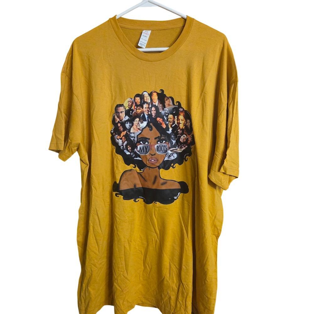 My Roots Graphic T-Shirt Size 2XL Mustard Yellow Afro Print